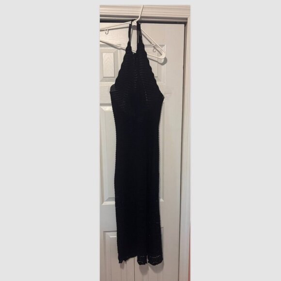 AUDREY PARKS + Francesca's Abigail Halter Crochet Midi Dress Black Sz Medium - Picture 5 of 8